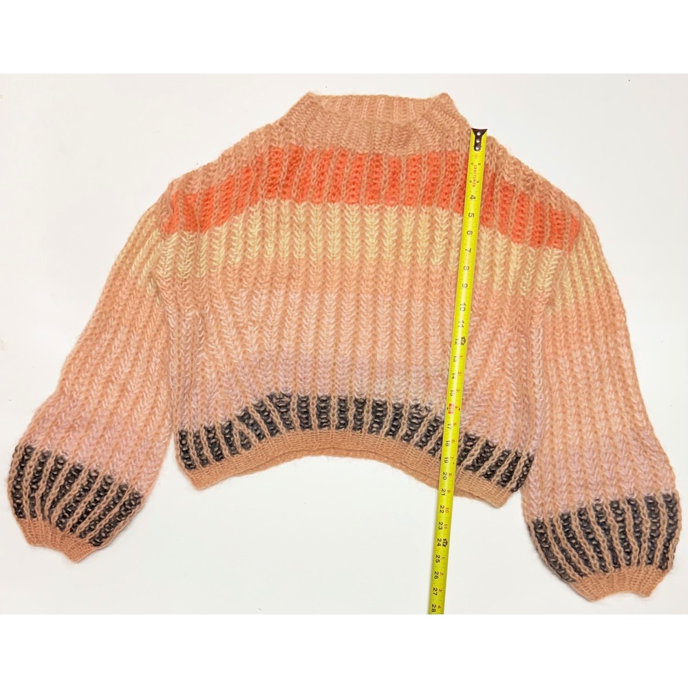 Maiami Berlin Mohair Wool Ribbed Knit Striped Cropped Sweater XS Pink Orange